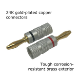 Premium 24K Gold Plated Copper Speaker Wire Banana Plug Connectors (12-pack / 6 pairs)