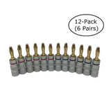 Premium 24K Gold Plated Copper Speaker Wire Banana Plug Connectors (12-pack / 6 pairs)